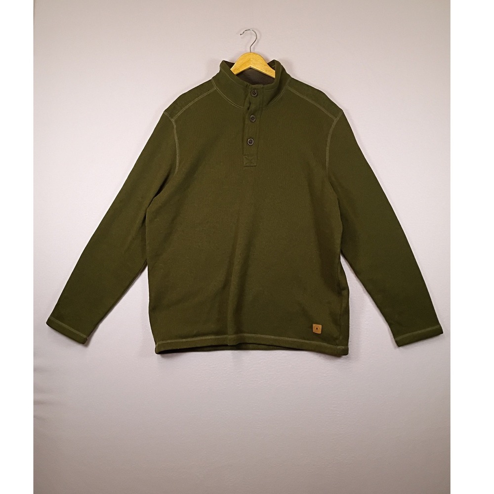 Outdoorsy G.H. Bass & Co Mens XL Green Faux Fur Lined Quarter Button Pullover
